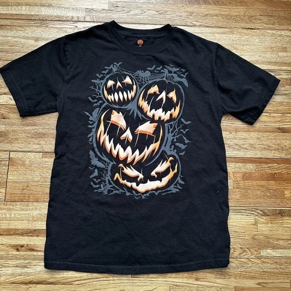 JACK-O-LANTERN PUMPKIN BAT T-SHIRT BLACK HALLOWEEN KIDS‎ SIZE L 10-12